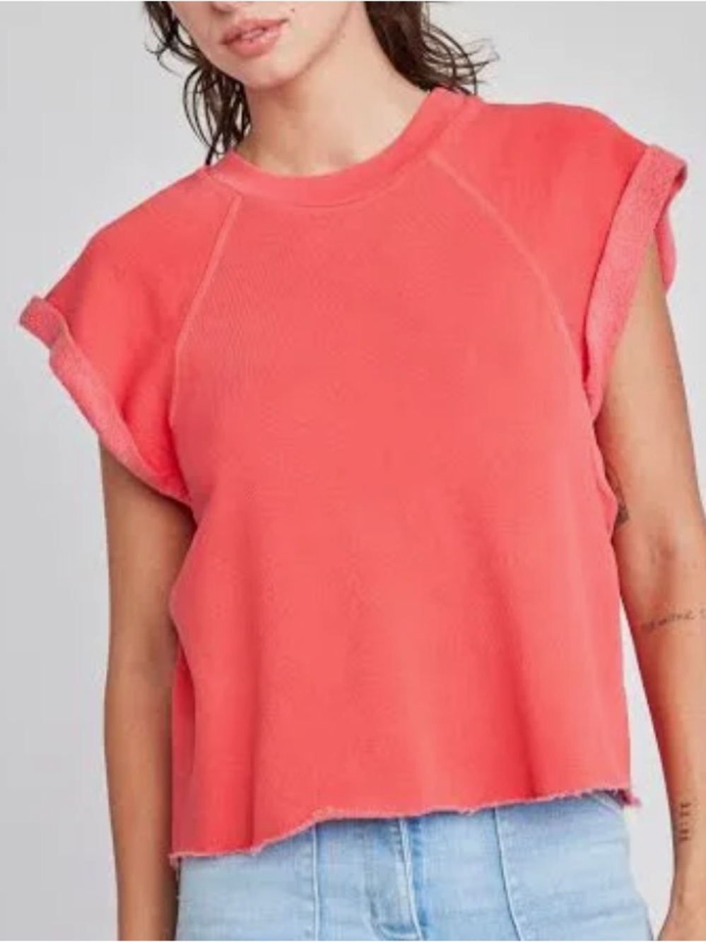 NWT Self Contrast Wesley Raw Hem Oversized Sleeveless Sweatshirt Tank MSRP $90